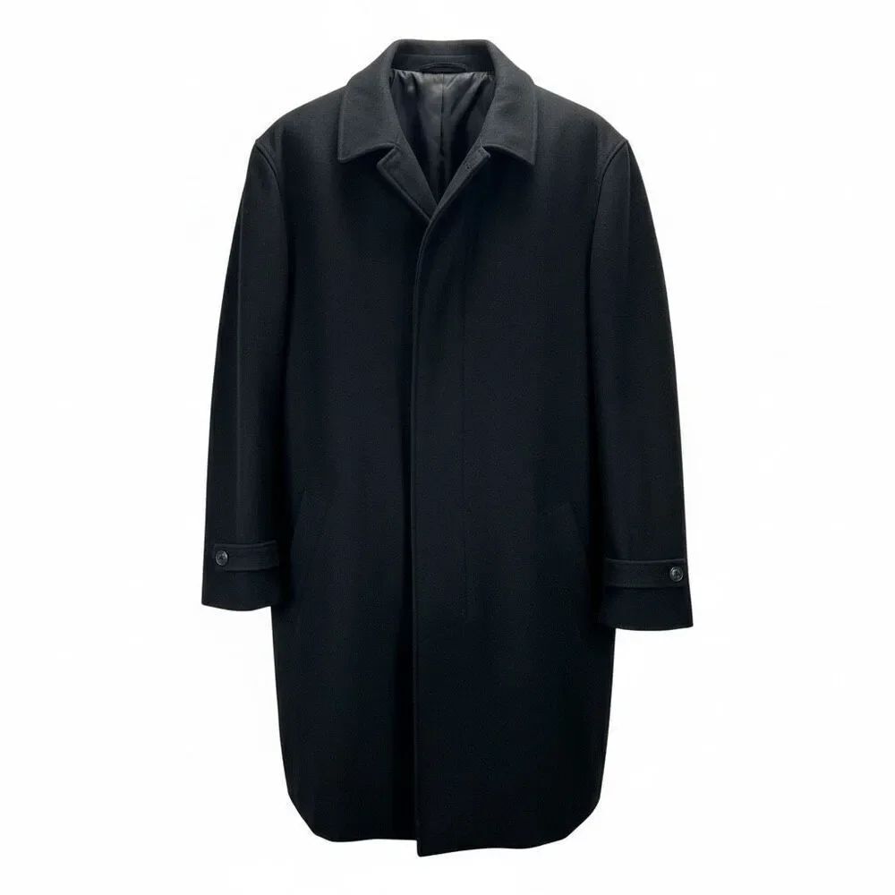 Lands’ End Black Wool Cashmere Blend Overcoat Men’s XL Classic Winter Coat